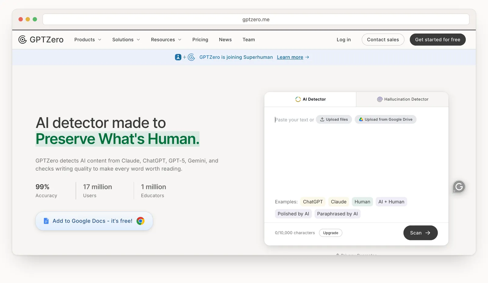 GPTZero homepage
