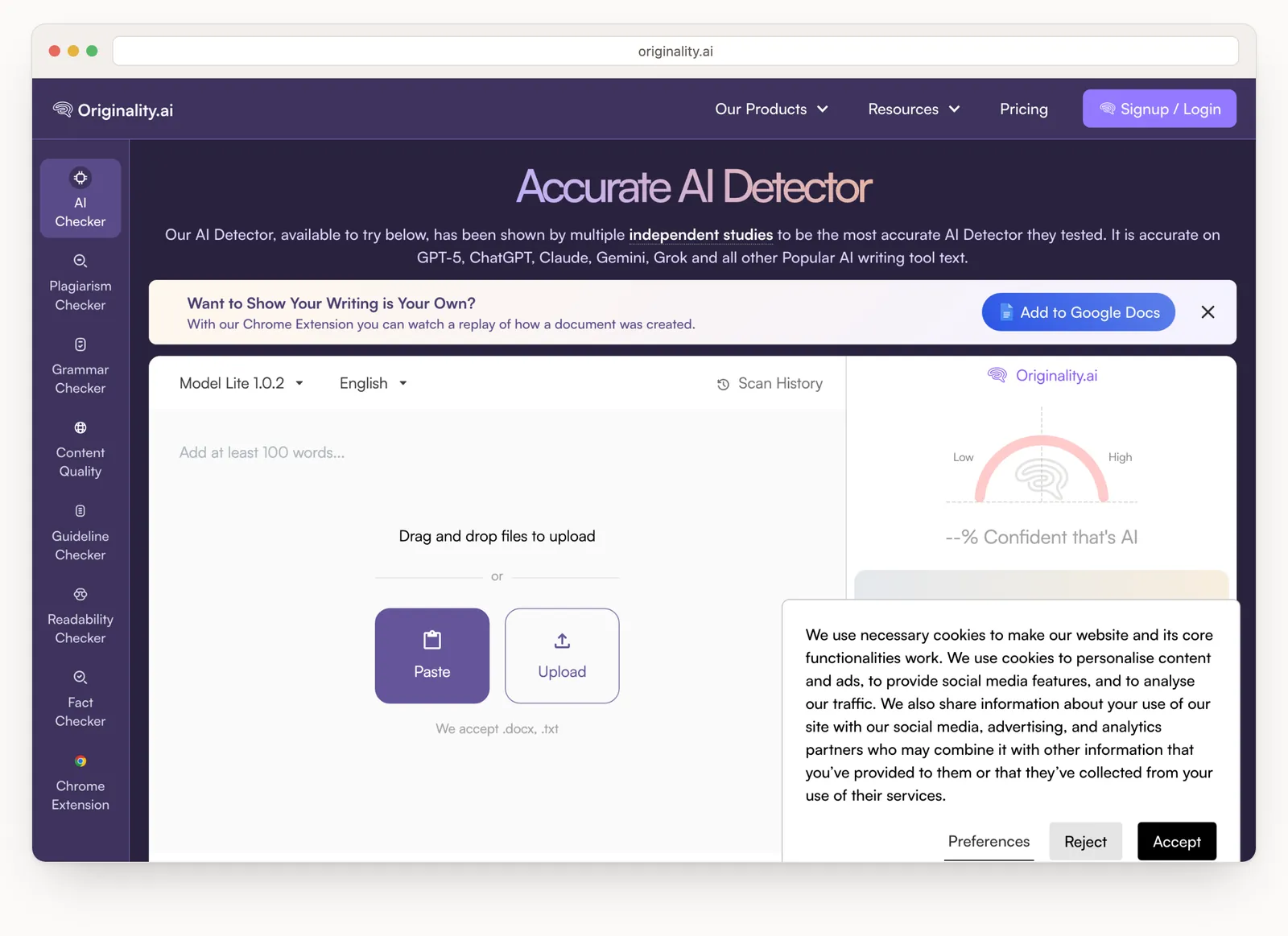 Originality.ai homepage