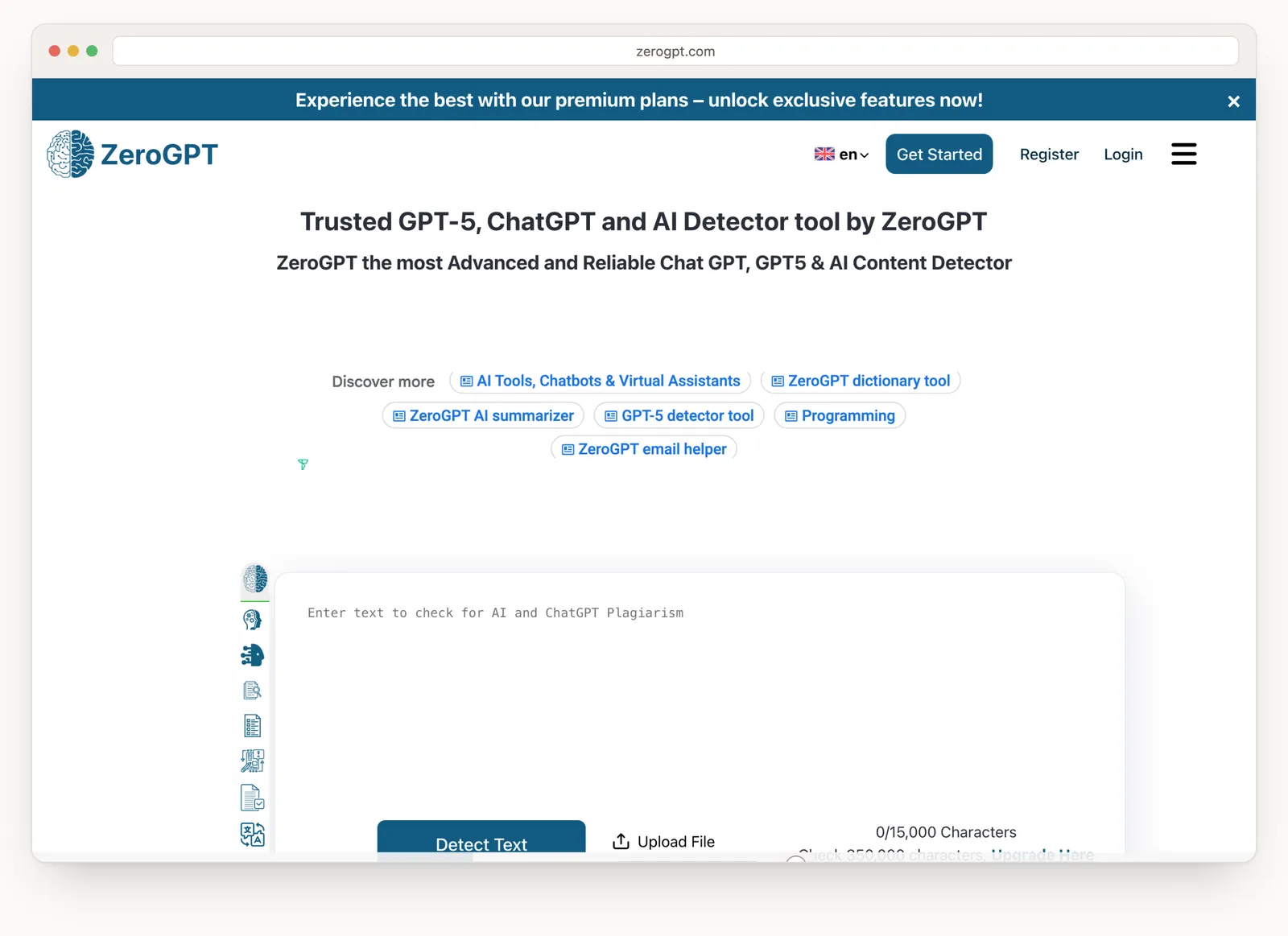 ZeroGPT homepage